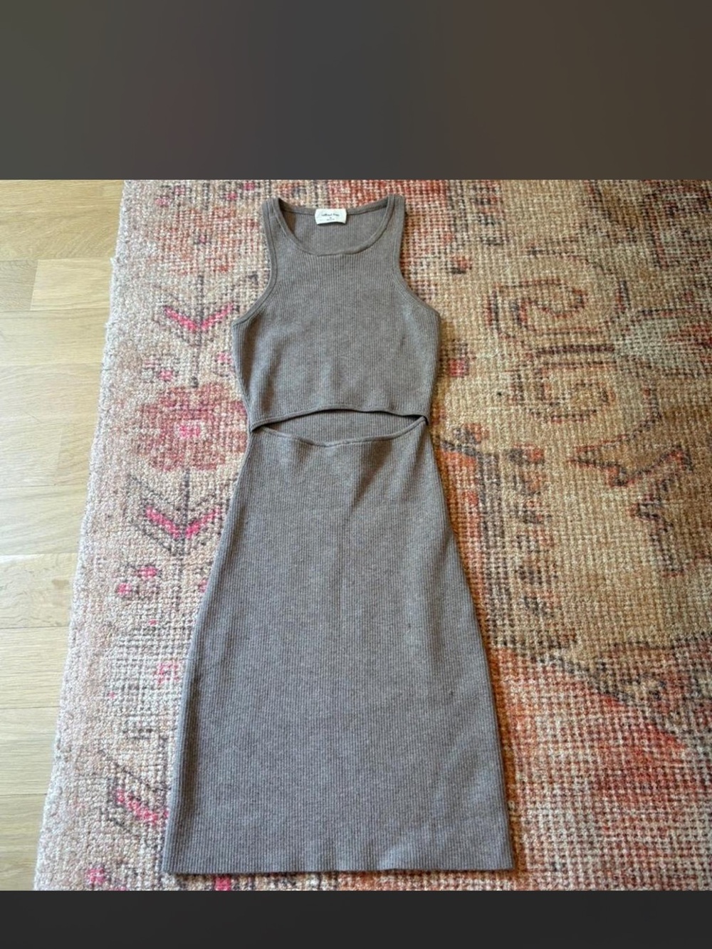Wilfred Taupe Ribbed Cutout Midi Dress